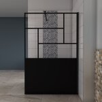 Aica paroi de douche style atelier 120x200cm, avec une barre de fixation carre 140cm, 8mm verre anticalcaire, ...