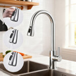 Aica robinet de cuisine monocommande acier inoxydable - douchette extractible, 2 modes, cartouche c�ramique, ...