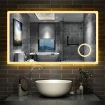 Aica sanitaire - 100x60cm miroir lumineux horloge + loupe + bluetooth + tricolore + anti - bue salle ...