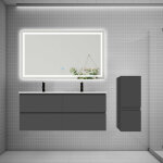 Aica sanitaire - aica aica ensemble meuble 2 vasque l. 120cm 4 tiroirs + lavabo + led miroir + colonne ...
