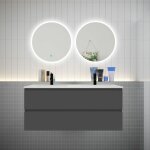 Aica sanitaire - aica ensemble meuble double vasque l. 120cm 4 tiroirs + lavabo + 2 led miroirs rond ...