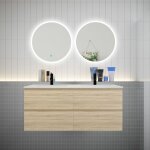 Aica sanitaire - aica ensemble meuble double vasque l. 120cm 4 tiroirs + lavabo + 2 led miroirs rond ...
