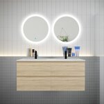 Aica sanitaire - aica ensemble meuble double vasque l. 120cm 4 tiroirs + lavabo + 2 led miroirs rond ...