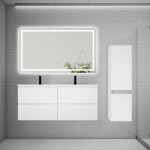 Aica sanitaire - aica ensemble meuble double vasque l. 120cm 4 tiroirs + lavabo + led miroir + colonne ...
