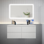Aica sanitaire - aica ensemble meuble double vasque l. 120cm blanc 4 tiroirs + led miroir + lavabo