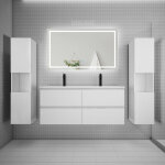 Aica sanitaire - aica ensemble meuble double vasque l. 120cm + lavabo + led miroir + 2colonne blanc a ... Aica sanitaire - aica ensemble meuble double vasque l. 120cm + lavabo + led miroir + 2colonne blanc a ...