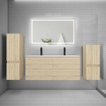 Aica sanitaire ensemble meuble double vasque l. 120cm + lavabo + led miroir + 2colonne chne