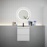 Aica ensemble meuble vasque l. 50cm 2 tiroirs + lavabo + led miroir rond 60cm blanc easy