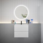 Aica sanitaire - aica ensemble meuble vasque l. 60cm 2 tiroirs + lavabo + led miroir rond 70cm blanc