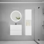 Aica sanitaire - ensemble meuble vasque l. 60cm 2 tiroirs + lavabo + led miroir rond 60cm + colonne blanc ... Aica sanitaire - ensemble meuble vasque l. 60cm 2 tiroirs + lavabo + led miroir rond 60cm + colonne blanc ...