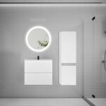 Aica sanitaire - aica ensemble meuble vasque l. 60cm 2 tiroirs + lavabo + led miroir rond 60cm + colonne ...