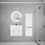 Aica sanitaire - aica ensemble meuble vasque l. 60cm 2 tiroirs + lavabo + led miroir rond 60cm + colonne ...