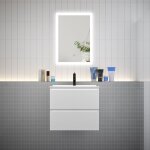 Aica sanitaire - aica ensemble meuble vasque l. 60cm blanc 2 tiroirs + led miroir + lavabo