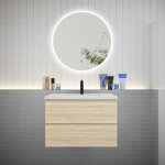 Aica sanitaire - aica ensemble meuble vasque l. 79cm 2 tiroirs + lavabo + led miroir rond 80cm chêne Aica sanitaire - aica ensemble meuble vasque l. 79cm 2 tiroirs + lavabo + led miroir rond 80cm chêne