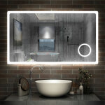 Aica sanitaire - miroir lumineux loupe + bluetooth + tricolore + anti - bue 160x80cm salle de bain dimmable ...
