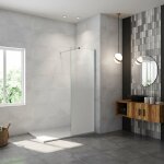 Aica paroi de douche à l'italienne 50x200cm modèle brume avec barre de stabilisation 73 - 120cm en carré ... Aica paroi de douche à l'italienne 50x200cm modèle brume avec barre de stabilisation 73 - 120cm en carré ...