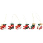Aiperq set of 6 cute wooden mini trains, kids gift toy steam train red ornament for christmas party kindergart ...