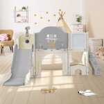 Aire de jeux pour enfants 10 en 1 avec toboggan, escalade, forage, rangements, couloir de jeux, panier ...