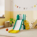 Aire de jeux enfant 178 x 70 x 86 cm - 5 - en - 1 (toboggan, panier, t�lescope, mur d'escalade, coffre) ...