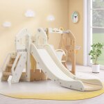 Aire de jeux pour enfants 5 en 1, avec toboggan, escalade, espace de rangement, balanoire, support de ...