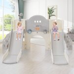 Aire de jeux pour enfants 8 en 1, avec 2 toboggans, escalade, jeux de forage, rangements, couloir de ...