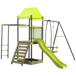 Aire de jeu portique en m�tal avec toboggan et bac a sable  lucien  - vert