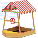 Bac � sable en bois design bateau enfant - si�ges, store double pente, gouvernail - bois pr� - huil�