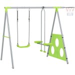 Portique balanoire enfant 4 en 1 - face  face, balanoire, panier basket - ball, cible football - acier ...