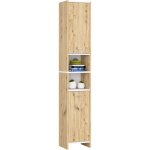 Akord - colonne salle de bain beti ch�ne artisan 32 cm 2 portes fa�ade blanche 4 �tag�res 32x28x180 cm ...
