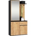 Akord - ensemble de meubles d'entr�e entro noir, ch�ne craft avec armoire et miroir 95 cm 3 portes 1 ...