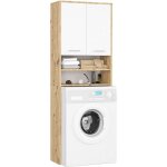 Meuble pour machine  laver fin chne artisan 64 cm 2 portes faade blanche niche 4 tagres 64x30x180 ...