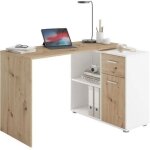 Albrecht - bureau d'angle avec rangements mlamin chene et blanc - l83 x h74 x p117 cm