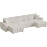 Mobilier deco - alicia - canap� panoramique convertible avec coffre en velours c�tel� beige