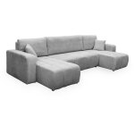 Mobilier deco - alicia - canap� panoramique convertible avec coffre en velours c�tel� gris clair