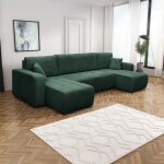 Mobilier deco - alicia - canap� panoramique convertible avec coffre en velours c�tel� vert