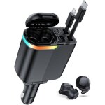 Allume cigare usb c avec �couteurs bluetooth, 4 en 1 r�tractable chargeur voiture charge rapide 120w, ...