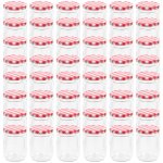 Alovez - 48 pcs pots  confiture couvercle blanc et rouge verre 230 ml