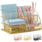 Alovez - organiseur de bureau dor, accessoires de bureau en maille, 5 compartiments + 1 mini tiroir ...