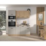 Alpaga - cuisine complete - chene silva / grege - 180 x 60 / 31 x 211 cm - avec colonne four et plan ...