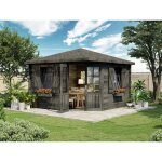 Alpholz - abri de jardin pentagonal monica royal gris imprgn, 40 mm paisseur paroi 377 x cm