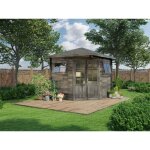 Abri de jardin pentagonal sunny - b gris impr�gn�, 28 mm �paisseur paroi 250 x cm