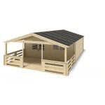Altanka - abri de jardin en bois - 6x6 m + terrasse avec balustrade et avant - toit en bois - 54 m2