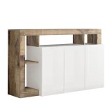 Altobuy - arturo - buffet 3 portes blanc laqu� encadrement niches aspect bois antik