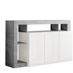 Altobuy - arturo - buffet 3 portes blanc laqu encadrement niches finition aspect cimento