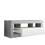 Altobuy - arturo - meuble tv 1 abattant blanc laqué encadrement niches aspect cimento Altobuy - arturo - meuble tv 1 abattant blanc laqué encadrement niches aspect cimento