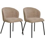 Altobuy - dalida - lot de 2 chaises incurv�es tissu boucl� beige pieds m�tal noir