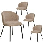 Altobuy - dalida - lot de 4 chaises incurv�es tissu boucl� beige pieds m�tal noir
