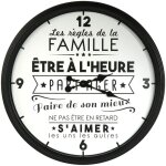 Altobuy - horloge murale noire et blanche Ø50cm 'règles de famille' Altobuy - horloge murale noire et blanche Ø50cm 'règles de famille'