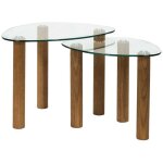 Altobuy - inaya - lot de 2 tables basses gigogne forme galet en verre trempé pieds en hévéa Altobuy - inaya - lot de 2 tables basses gigogne forme galet en verre trempé pieds en hévéa
