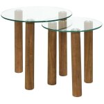 Altobuy - inaya - lot de 2 tables basses gigogne rondes en verre tremp� pieds en h�v�a